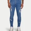 Men’s spray-on ripped jean – mid blue Men’s spray-on ripped jean – mid blue