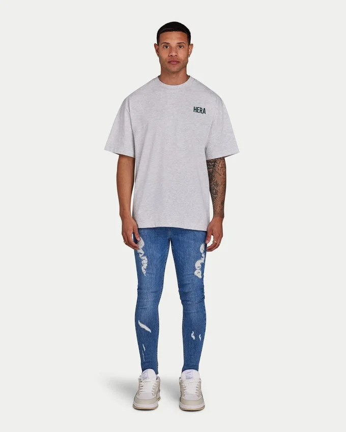Men’s spray-on ripped jean – mid blue Men’s spray-on ripped jean – mid blue