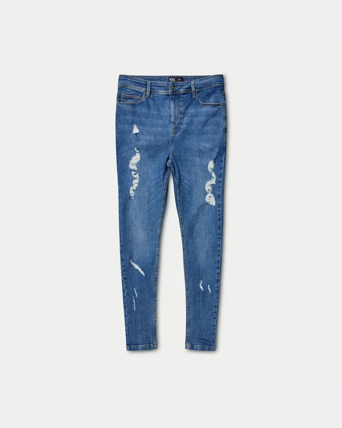 Men’s spray-on ripped jean – mid blue Men’s spray-on ripped jean – mid blue