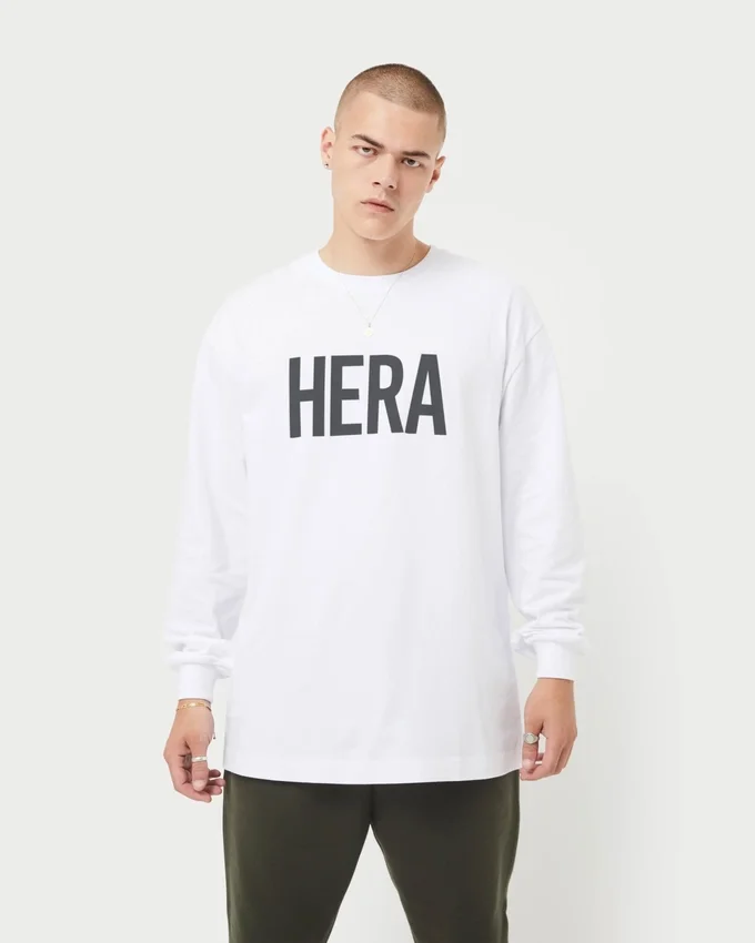 Mens label long sleeve t-shirt – white Mens label long sleeve t-shirt – white