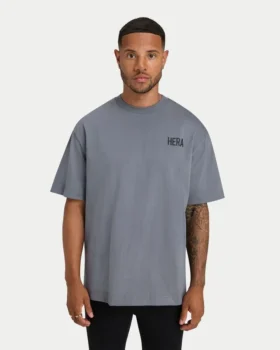 Mens oversized staple t-shirt – charcoal grey