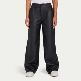 Rewear womens faux leather wide leg trouser – black