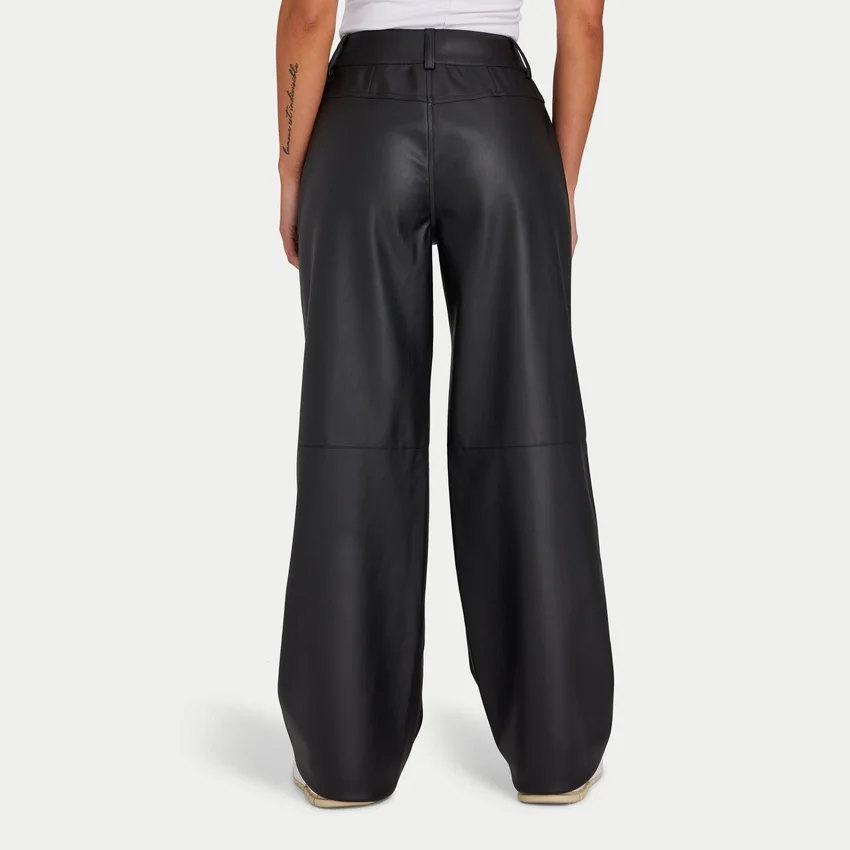 Rewear womens faux leather wide leg trouser – black Rewear womens faux leather wide leg trouser – black