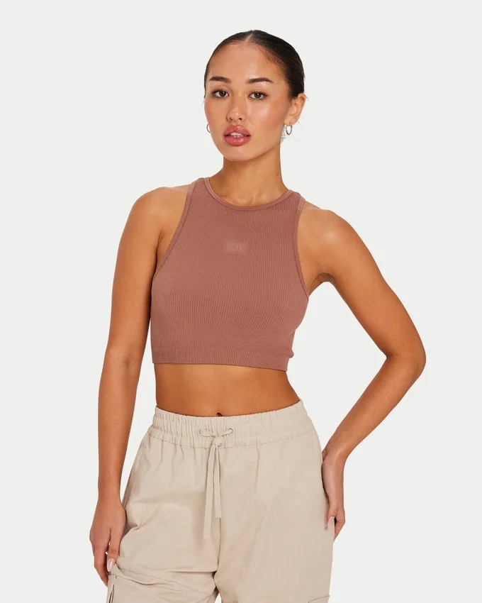 Women’s base racer crop top – acorn brown Women’s base racer crop top – acorn brown