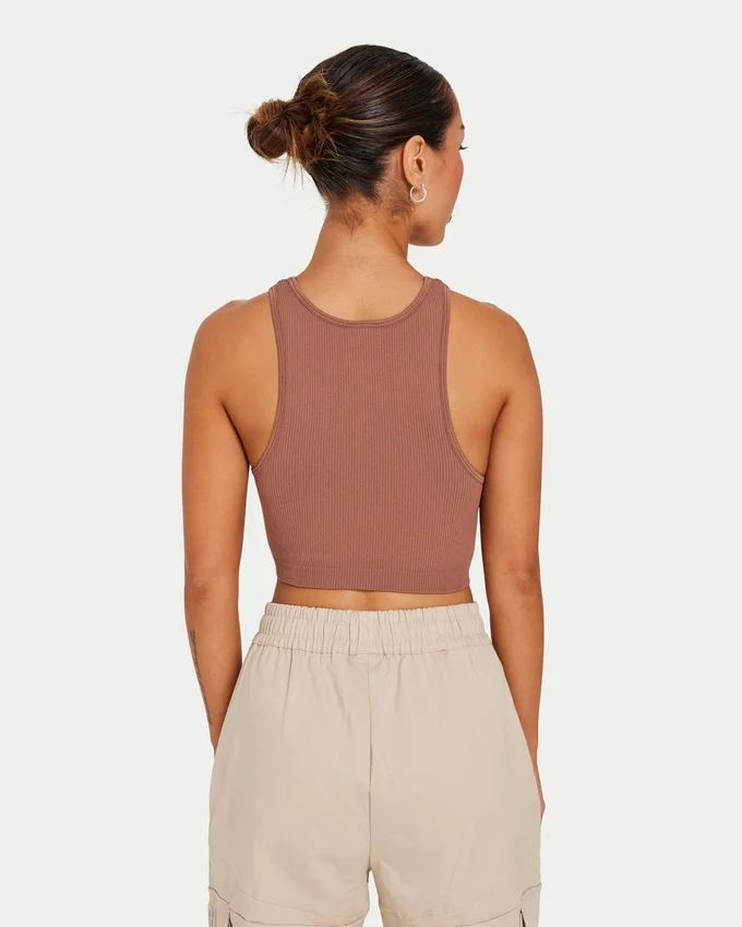Women’s base racer crop top – acorn brown Women’s base racer crop top – acorn brown