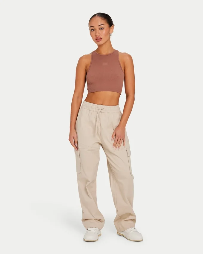 Women’s base racer crop top – acorn brown Women’s base racer crop top – acorn brown