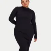 Womens base long sleeve midi dress – black Womens base long sleeve midi dress – black