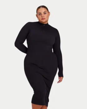 Womens base long sleeve midi dress – black Womens base long sleeve midi dress – black