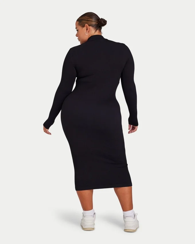 Womens base long sleeve midi dress – black Womens base long sleeve midi dress – black