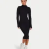 Womens base long sleeve midi dress – black Womens base long sleeve midi dress – black