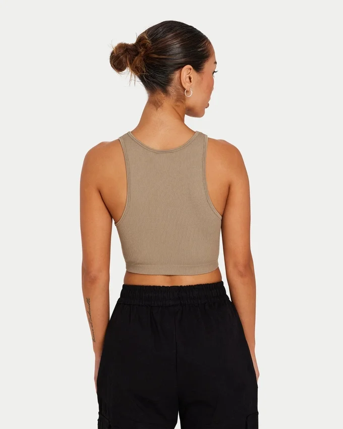Womens base racer crop top – grey green Womens base racer crop top – grey green