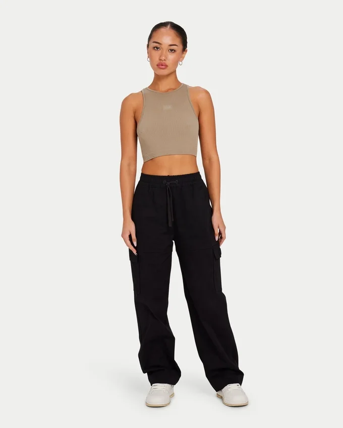 Womens base racer crop top – grey green Womens base racer crop top – grey green