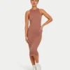 Womens base racer midi dress – acorn brown Womens base racer midi dress – acorn brown