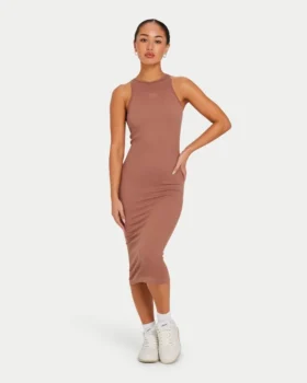 Womens base racer midi dress – acorn brown Womens base racer midi dress – acorn brown