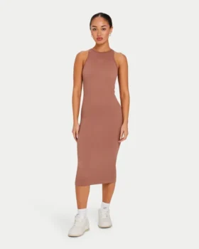 Womens base racer midi dress – acorn brown Womens base racer midi dress – acorn brown