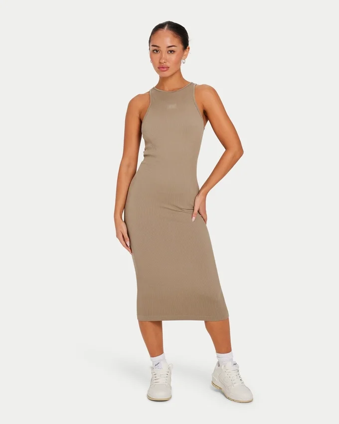 Womens base racer midi dress – grey green Womens base racer midi dress – grey green