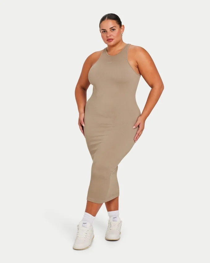 Womens base racer midi dress – grey green Womens base racer midi dress – grey green