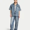Womens denim short sleeve shirt