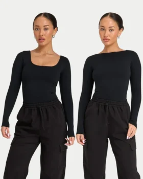 Womens essentials dual wear long sleeve top – black Womens essentials dual wear long sleeve top – black