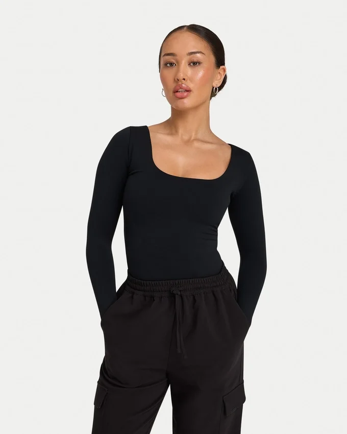 Womens essentials dual wear long sleeve top – black Womens essentials dual wear long sleeve top – black