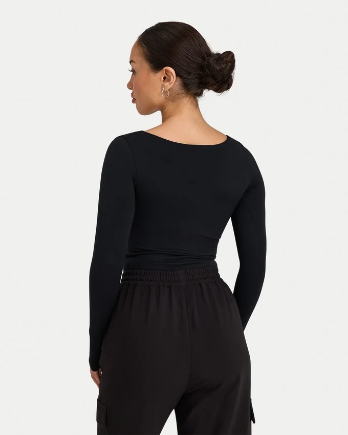 Womens essentials dual wear long sleeve top – black Womens essentials dual wear long sleeve top – black