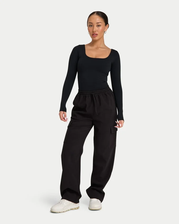 Womens essentials dual wear long sleeve top – black Womens essentials dual wear long sleeve top – black