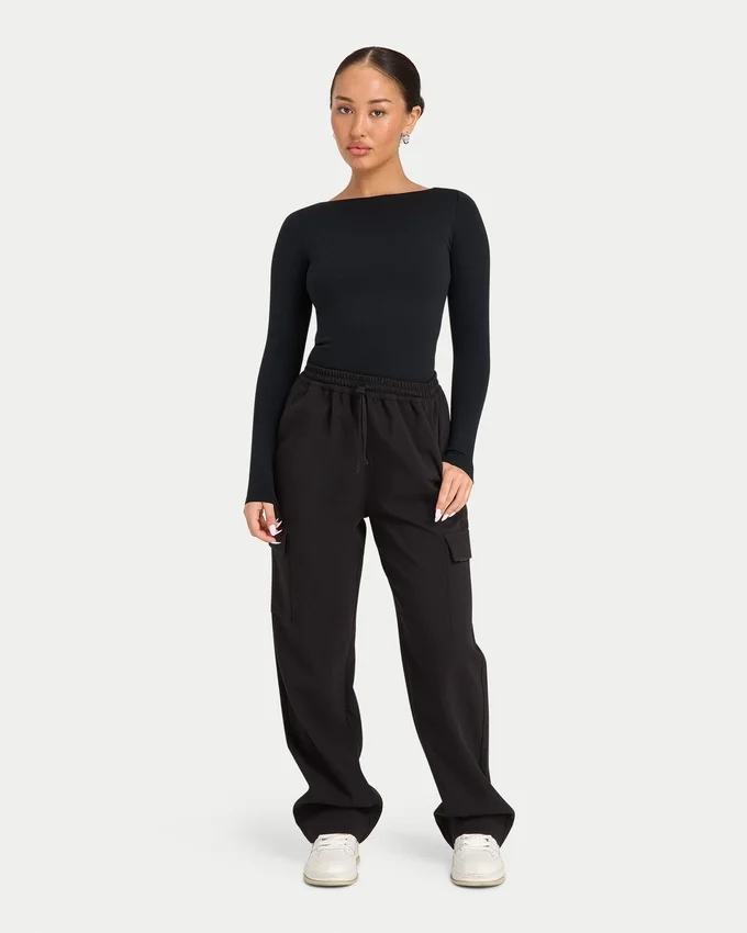 Womens essentials dual wear long sleeve top – black Womens essentials dual wear long sleeve top – black