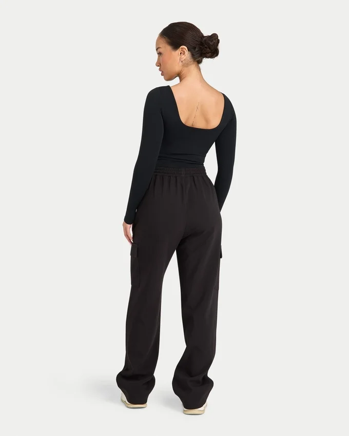 Womens essentials dual wear long sleeve top – black Womens essentials dual wear long sleeve top – black