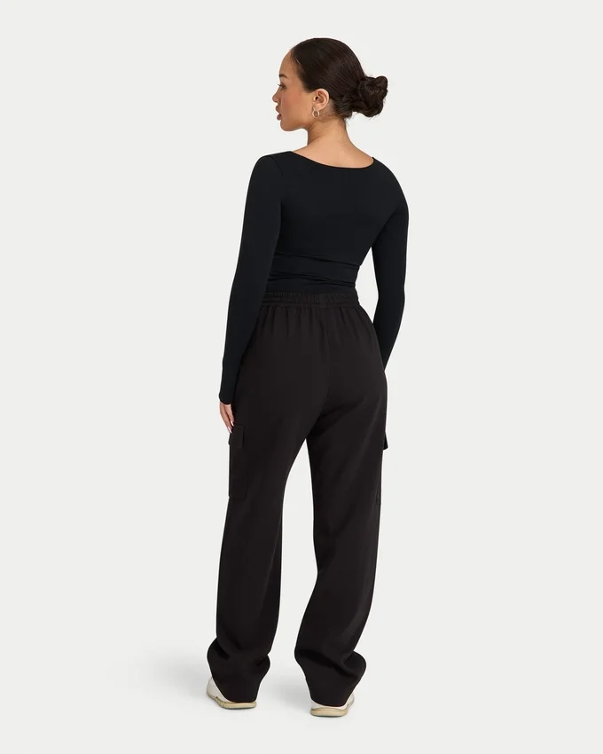 Womens essentials dual wear long sleeve top – black Womens essentials dual wear long sleeve top – black