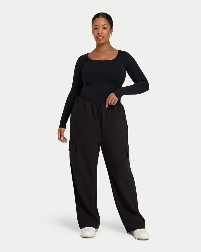 Womens essentials dual wear long sleeve top – black Womens essentials dual wear long sleeve top – black