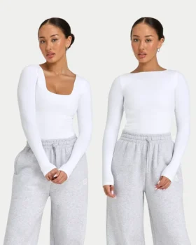 Womens essentials dual wear long sleeve top – white