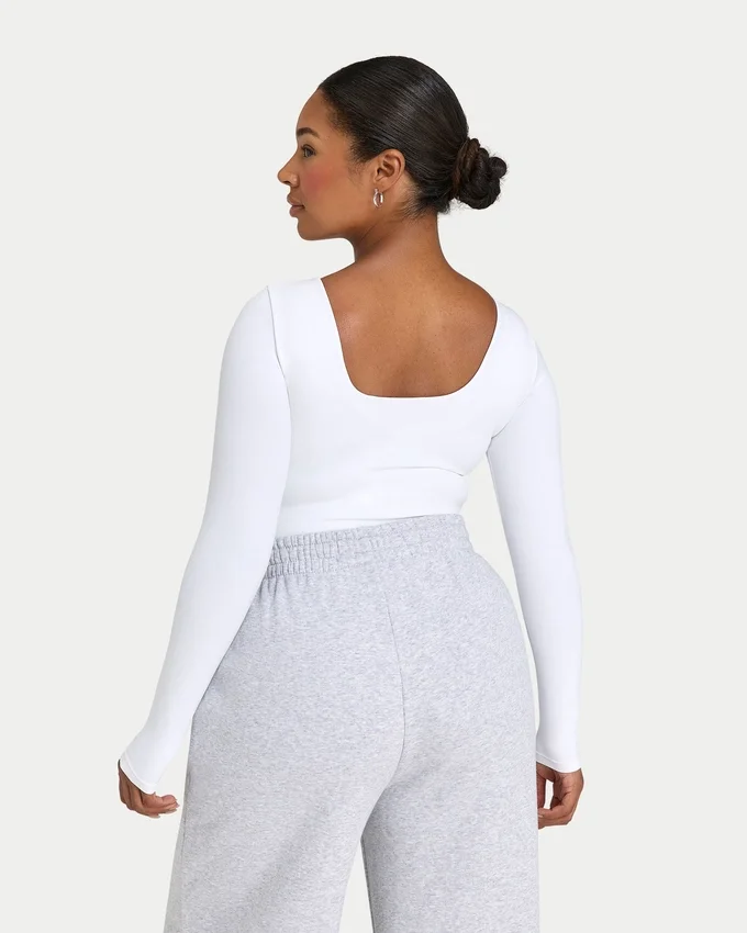 Womens essentials dual wear long sleeve top – white Womens essentials dual wear long sleeve top – white