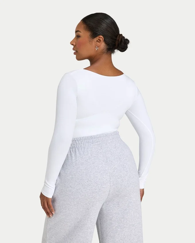 Womens essentials dual wear long sleeve top – white Womens essentials dual wear long sleeve top – white