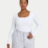 Womens essentials dual wear long sleeve top – white Womens essentials dual wear long sleeve top – white