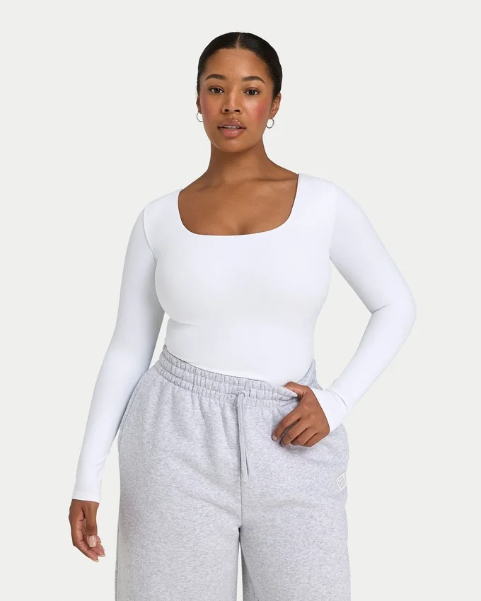 Womens essentials dual wear long sleeve top – white Womens essentials dual wear long sleeve top – white