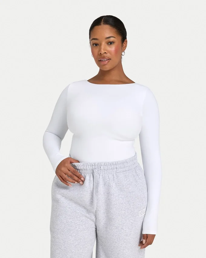 Womens essentials dual wear long sleeve top – white Womens essentials dual wear long sleeve top – white