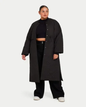 Womens longline puffer jacket – black