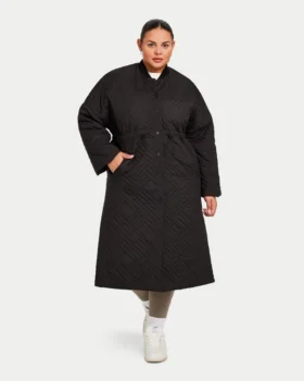 Womens longline puffer jacket – black