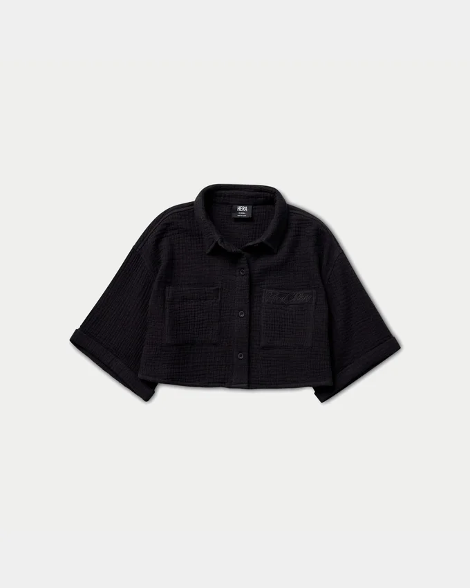 Womens resort crop shirt – black Womens resort crop shirt – black