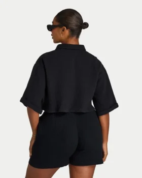 Womens resort crop shirt – black