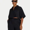 Womens resort crop shirt – black Womens resort crop shirt – black