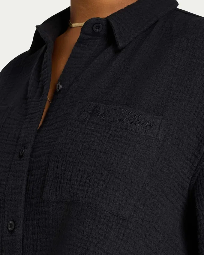 Womens resort crop shirt – black Womens resort crop shirt – black
