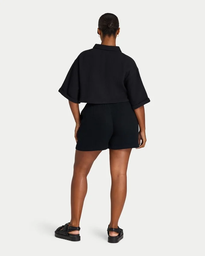 Womens resort crop shirt – black Womens resort crop shirt – black