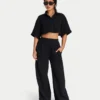 Womens resort crop shirt – black Womens resort crop shirt – black