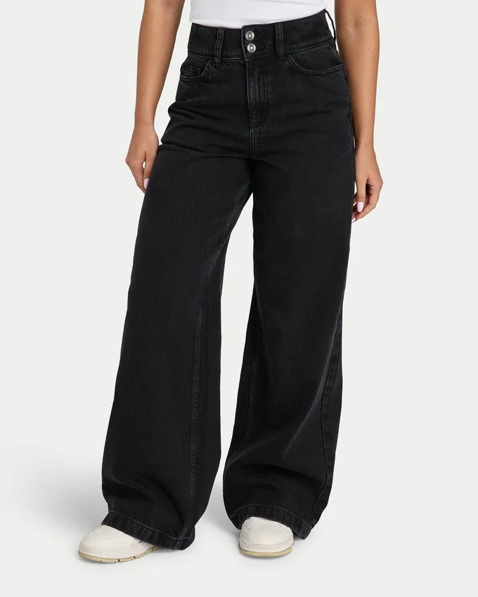 Womens wide leg denim jean – black Womens wide leg denim jean – black