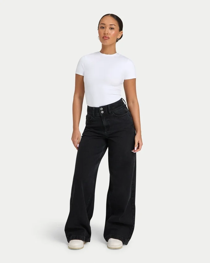 Womens wide leg denim jean – black Womens wide leg denim jean – black