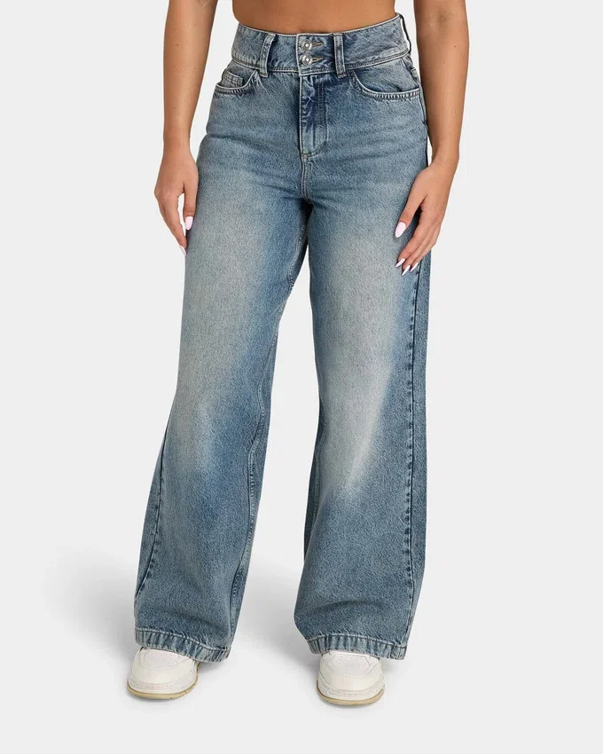 Womens wide leg denim jean – mid wash Womens wide leg denim jean – mid wash