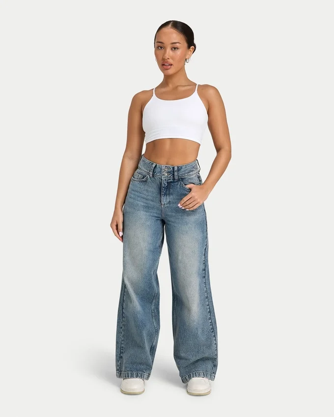 Womens wide leg denim jean – mid wash Womens wide leg denim jean – mid wash