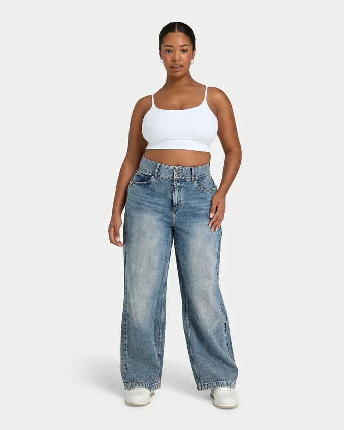 Womens wide leg denim jean – mid wash Womens wide leg denim jean – mid wash