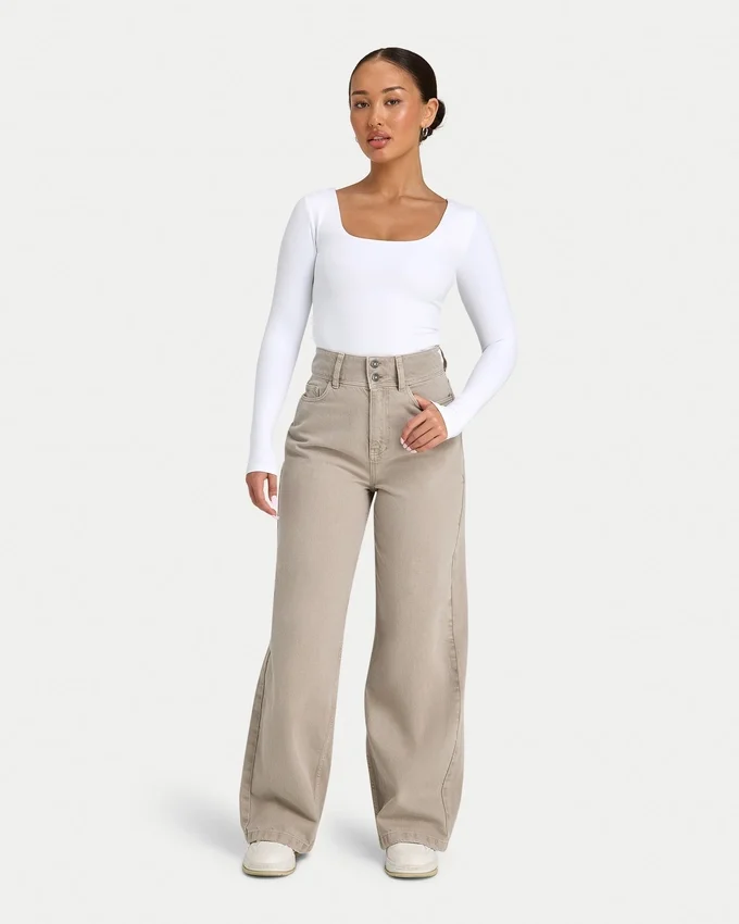Womens wide leg denim jean – stone Womens wide leg denim jean – stone